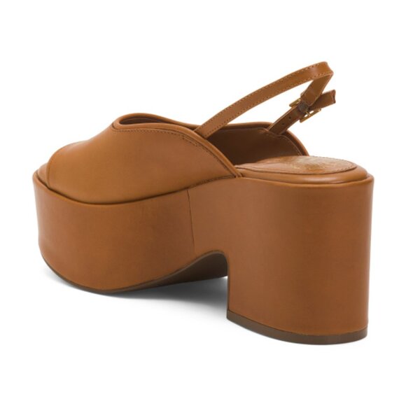 NEW VINCE CAMUTO Leather Elyse Slingback Platform Wedge Sandals Walnut 367mn - Picture 7 of 8